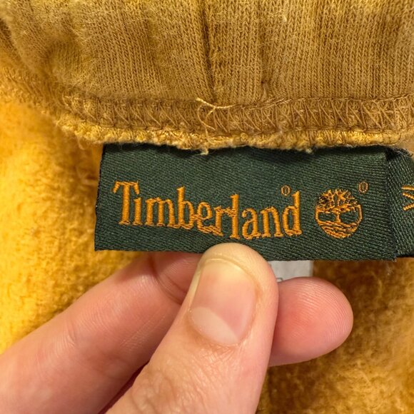 Timberland Men’s XL Mustard Yellow Jogger Pants Elastic Patch Athletic Fleece - Picture 6 of 12